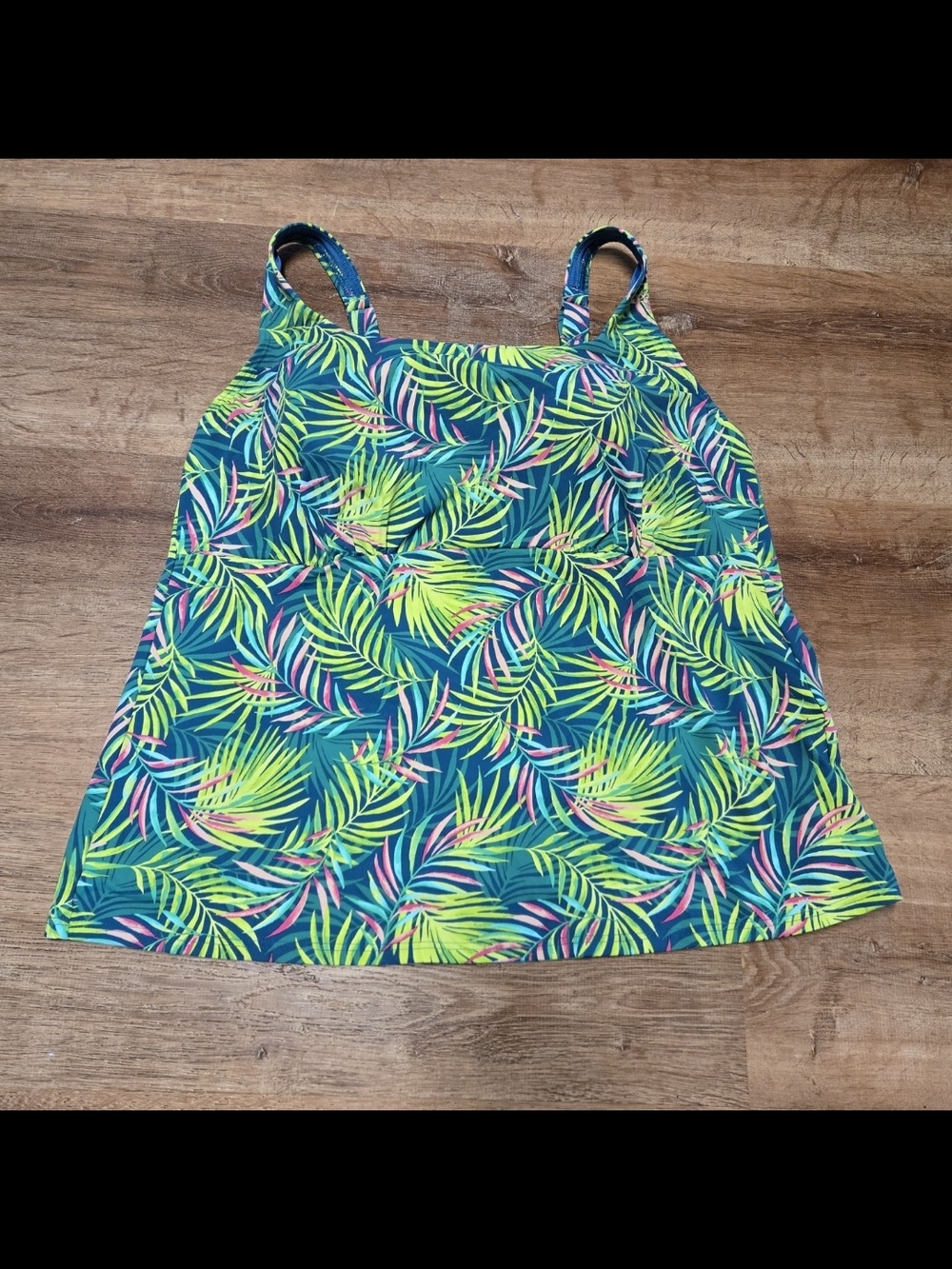 Lands' End Tropical Leaf Tankini Top - Teal, Neon Green & Pink 16W - Picture 2 of 6